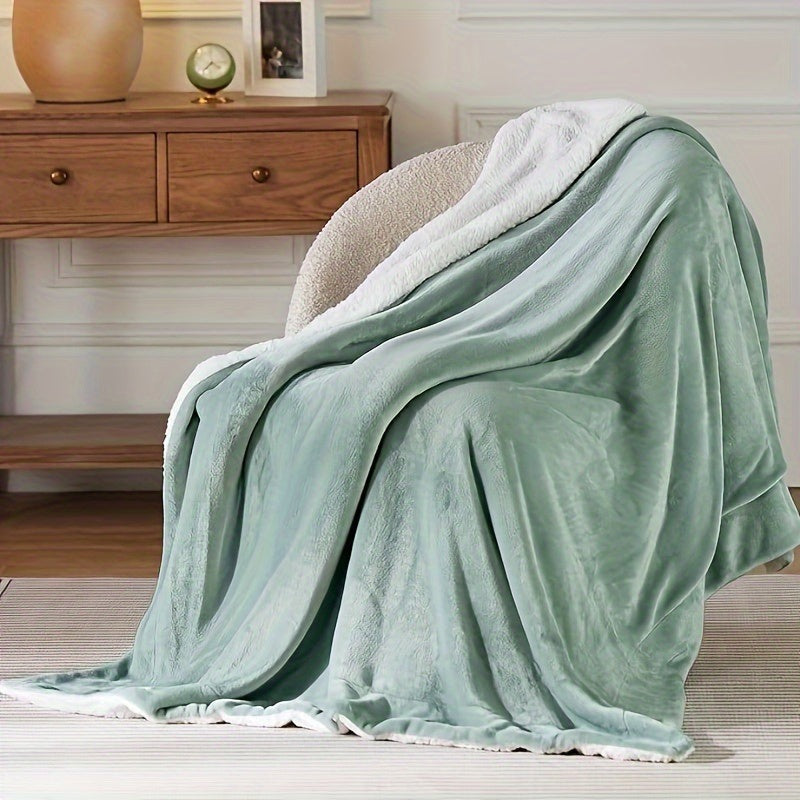 Reversible sherpa throw with flannel fleece - sage green