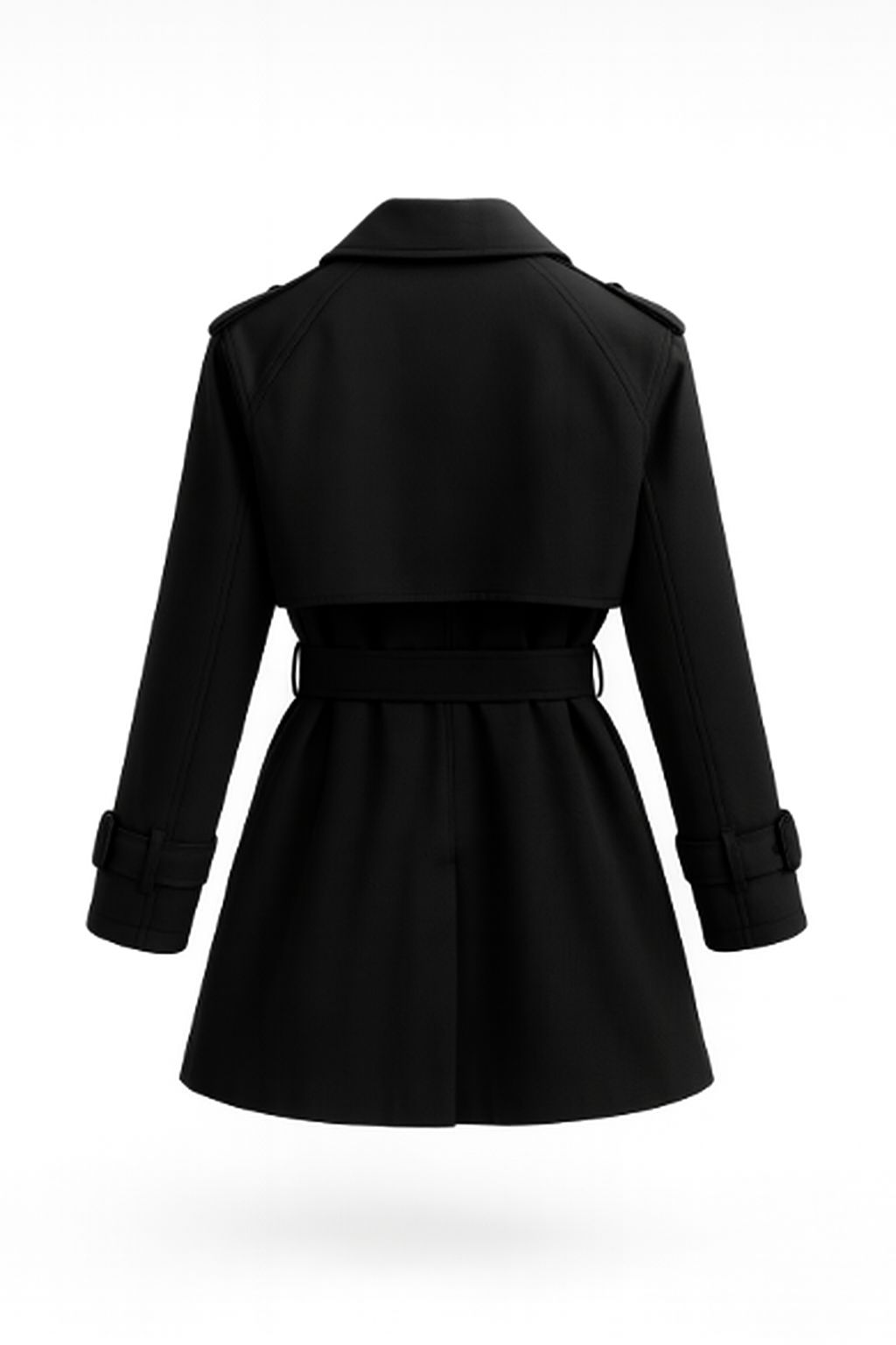 Women's short double-breasted trench coat with a belt