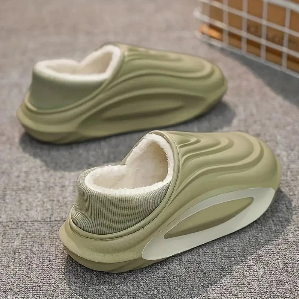 Slippers in EVA with wavy thick sole, plush lining and ribbed heel collar - view 2