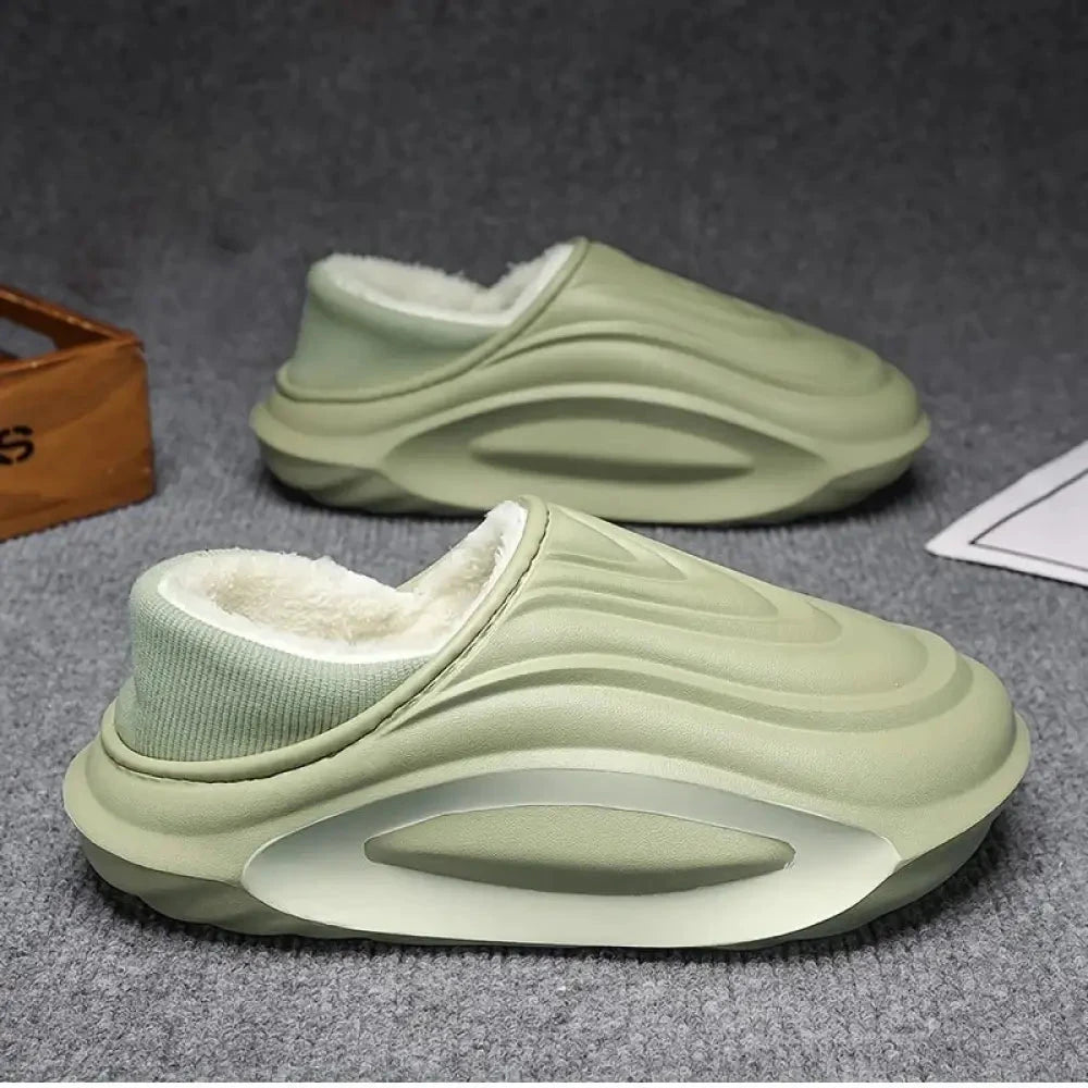Slippers in EVA with wavy thick sole, plush lining and ribbed heel collar - view 3