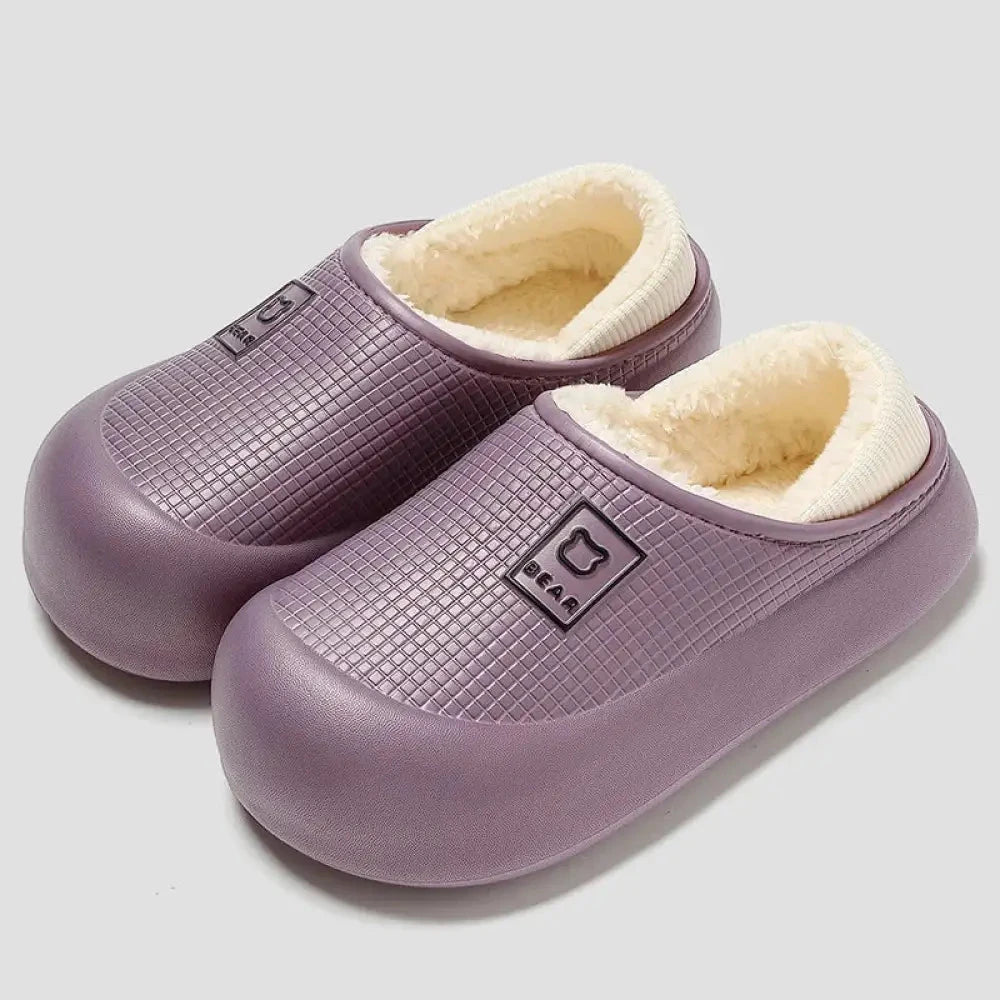 Slippers with a water-repellent grid-textured shell, plush lining and thick sole - purple