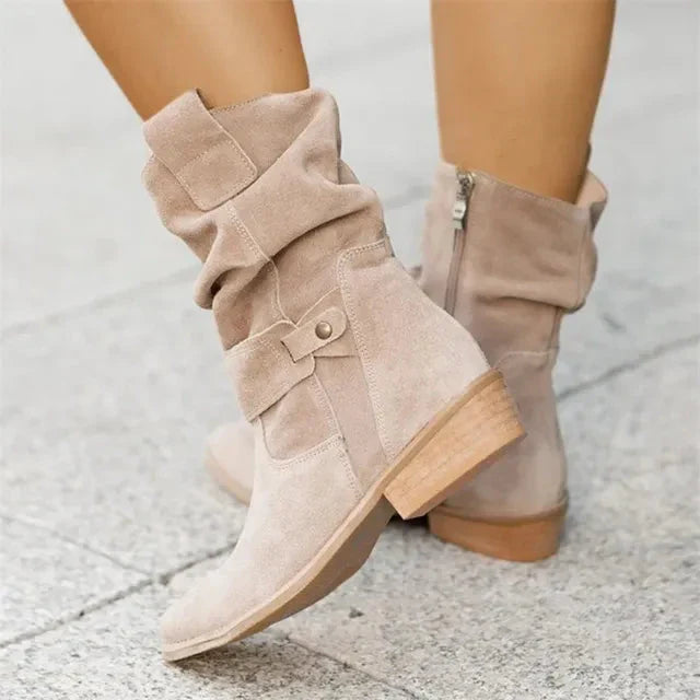 Women's slouch ankle boots in suede-look with a block heel