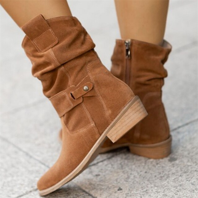 Women's slouch ankle boots in suede-look with a block heel