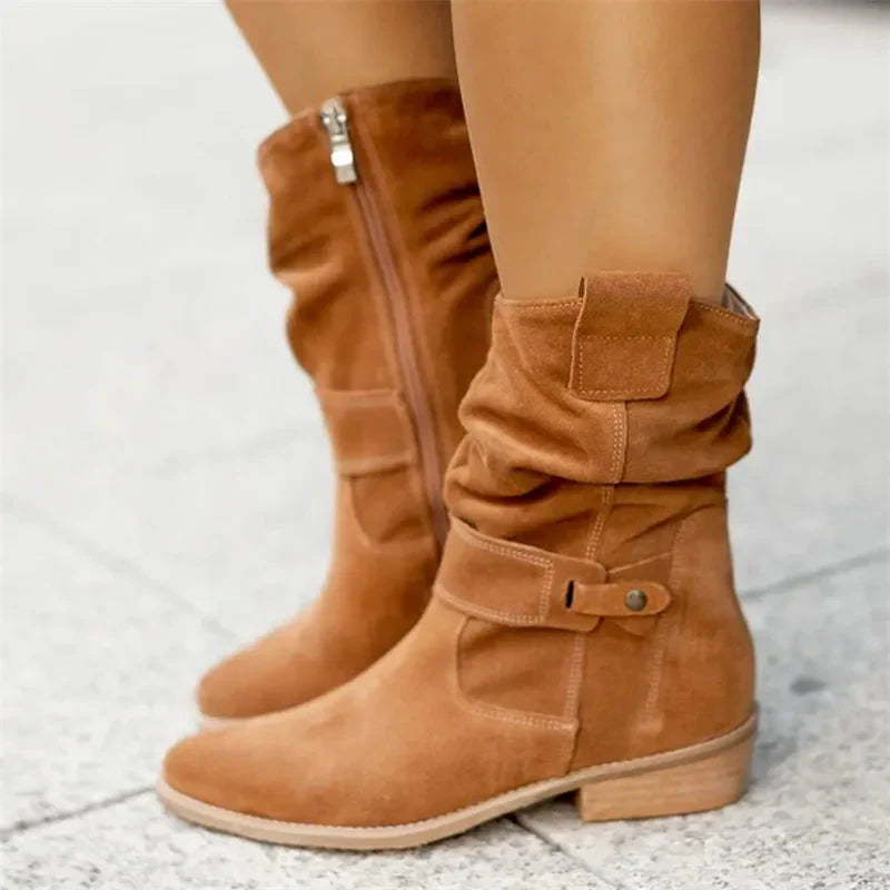 Women's slouch ankle boots in suede-look with a block heel