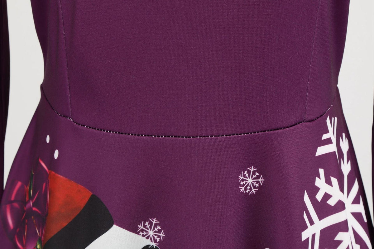 Women's Christmas dress with a large snowman print and mock-bolero bodice