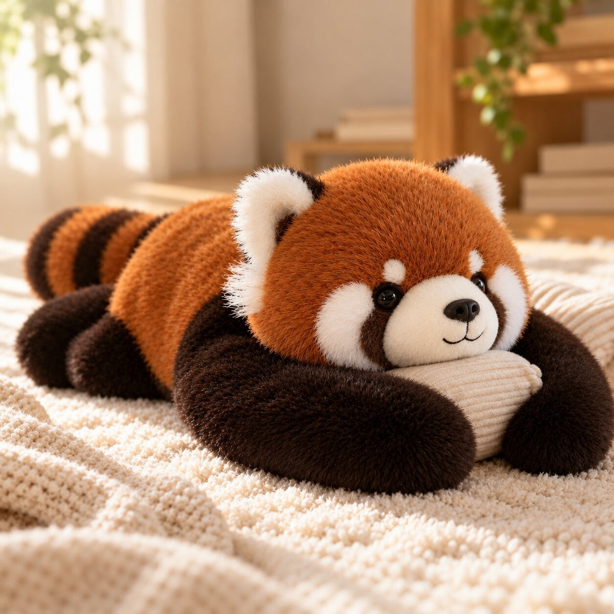 Soft toy with extra long arms for stress relief - red panda