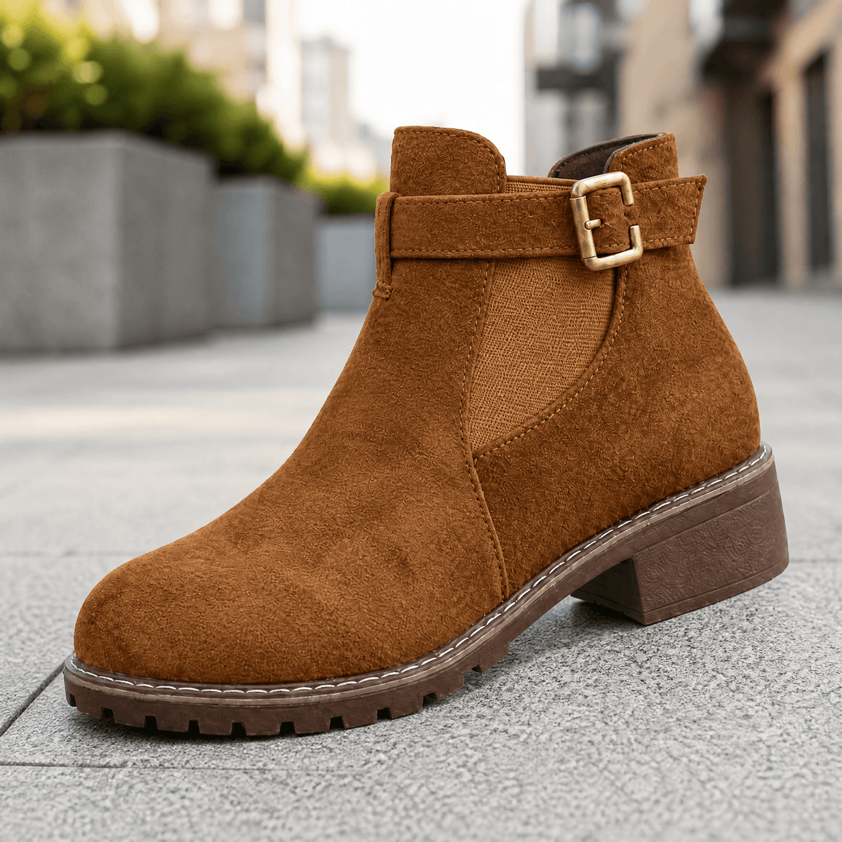 Women's slip-on suede-look ankle boots in Brown