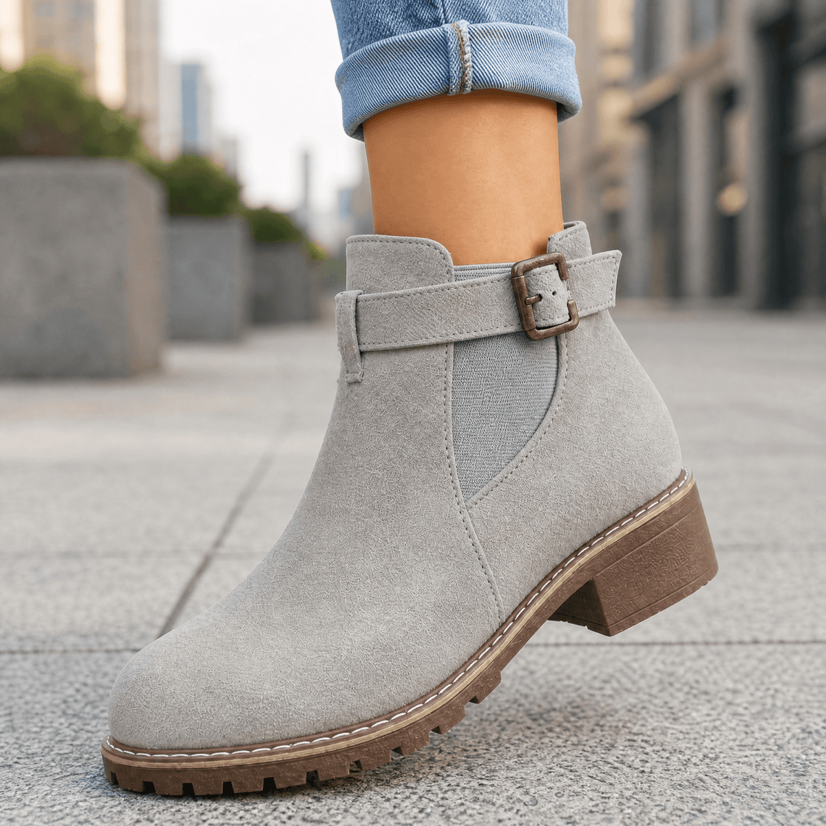 Women's slip-on suede-look ankle boots in Grey
