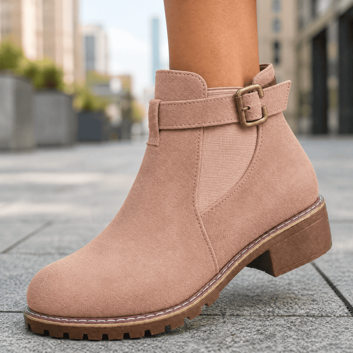 Women's slip-on suede-look ankle boots in Pink