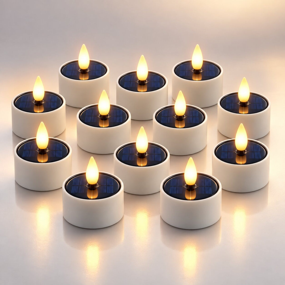 Solar LED tea lights with a solar panel and a flickering flame - pack of 12