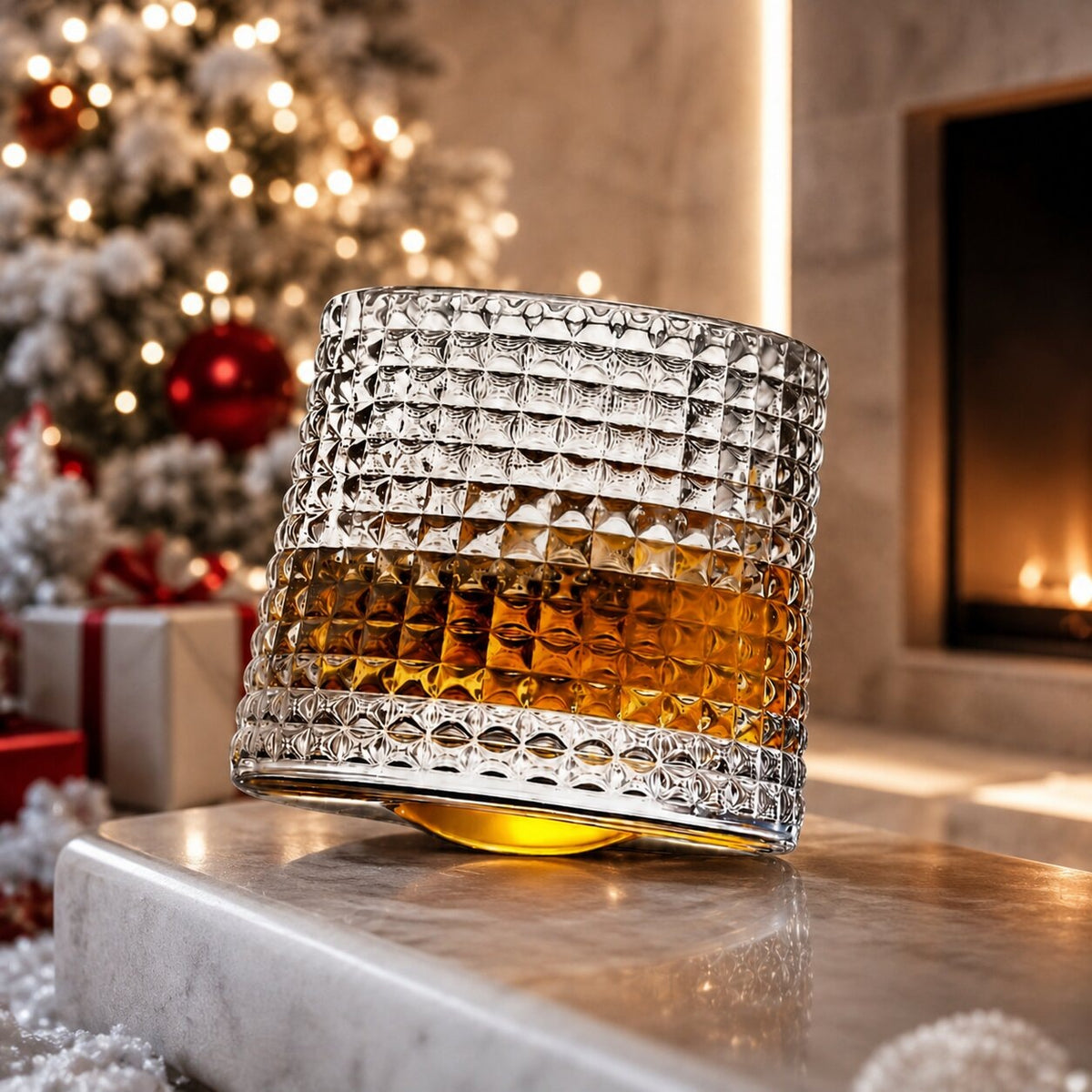 Spinning whisky glass with a rounded base and a wooden coaster - view 5
