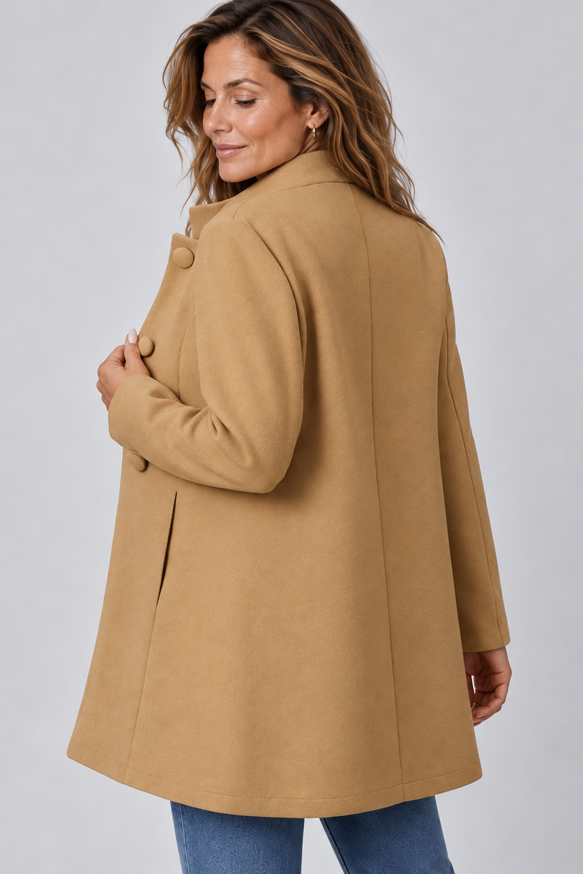 Women's stand collar coat with large buttons