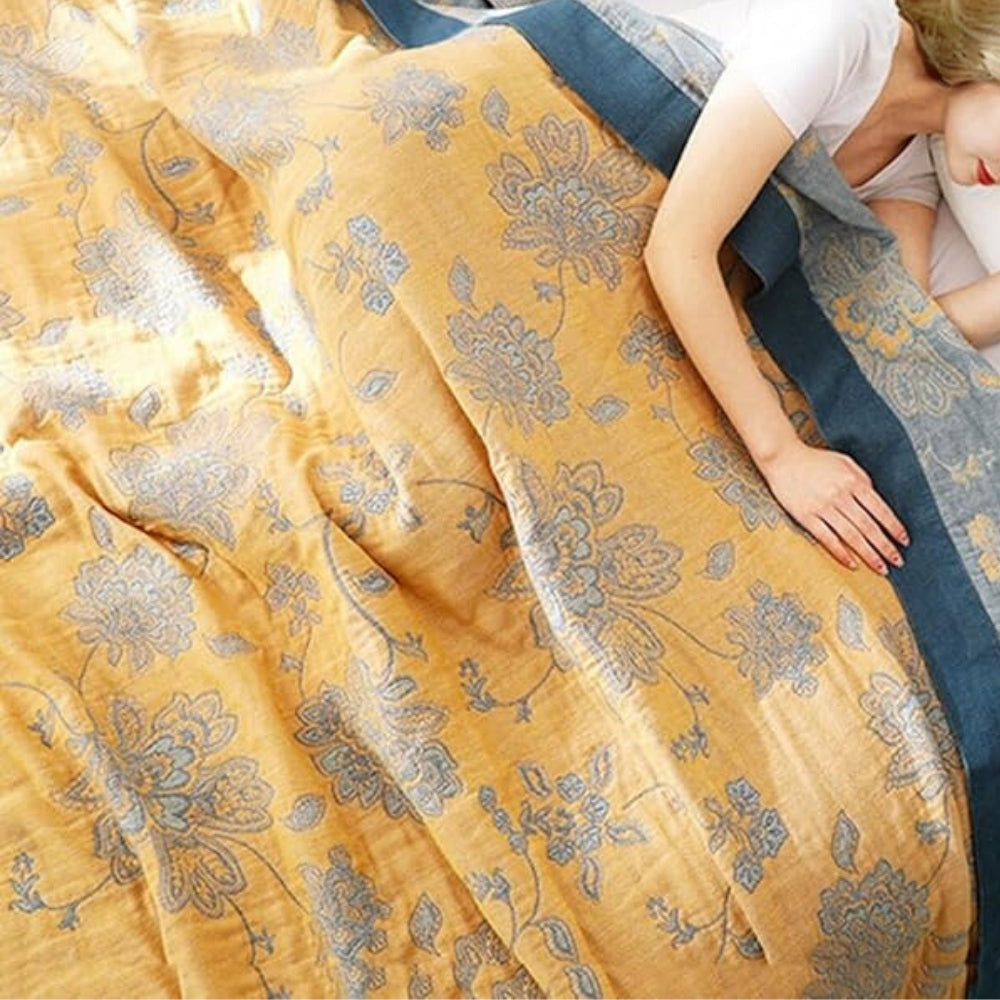 Summer blanket with a jacquard floral pattern over a sofa - view 3