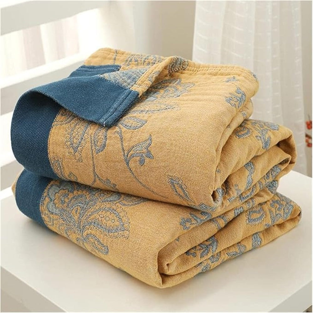 Summer blanket with a jacquard floral pattern over a sofa - view 4