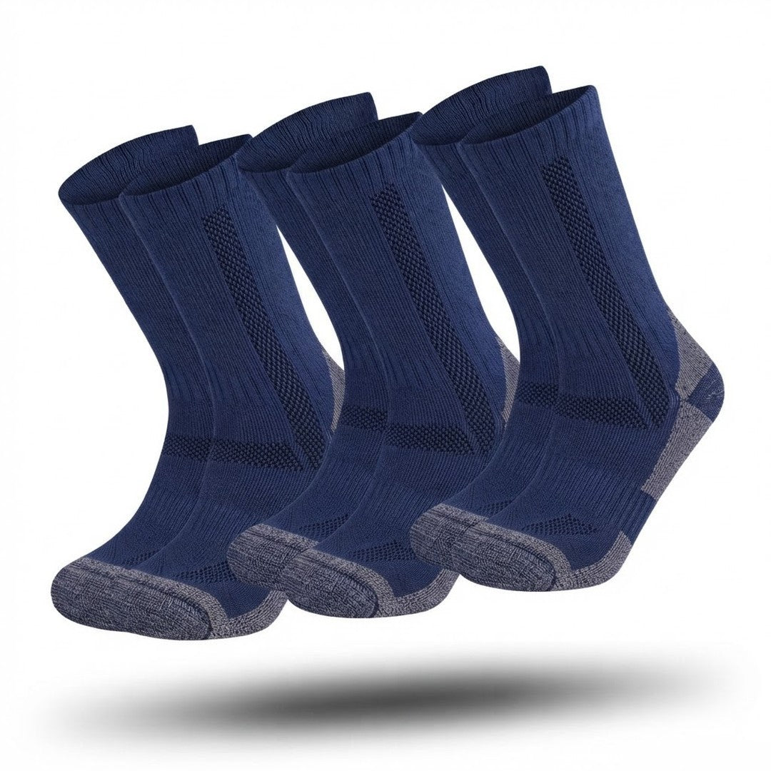Three pairs of thermal socks with merino wool, a terry lining and reinforced heel and toe - navy