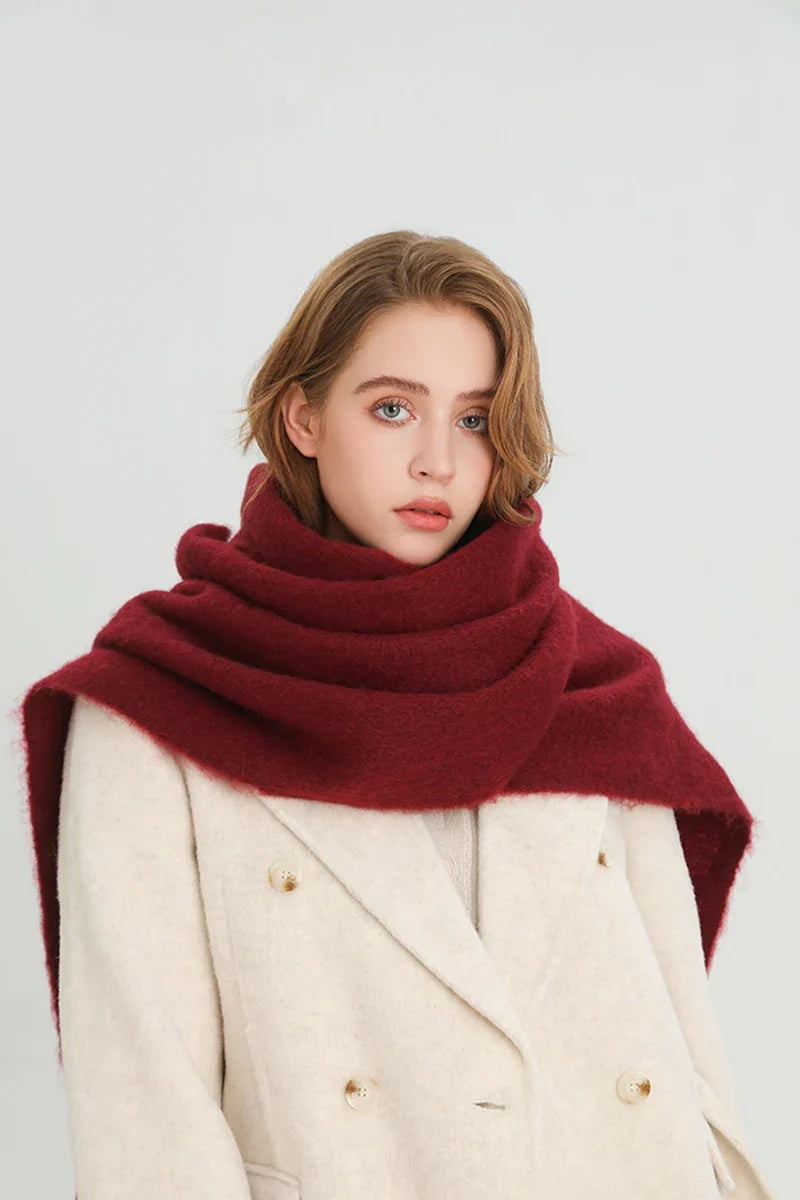 Women's thick plain scarf with large tassels at both ends