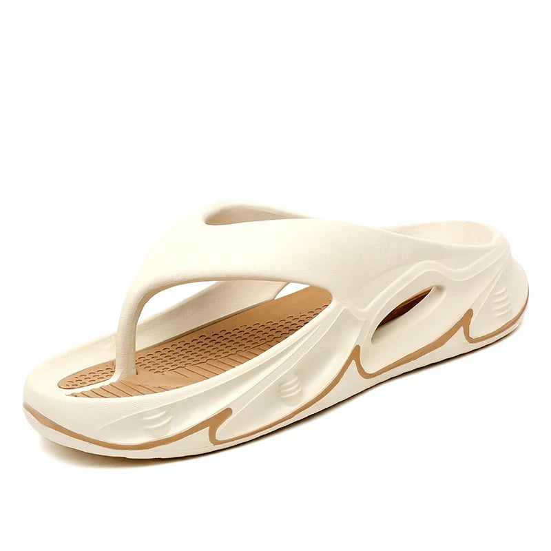 EVA flip flops with a thick sole and a two-tone nubbed footbed
