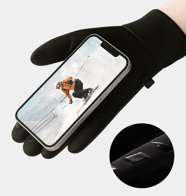 Winter gloves with touchscreen fingertip, grip-print palm and zip pocket - view 3