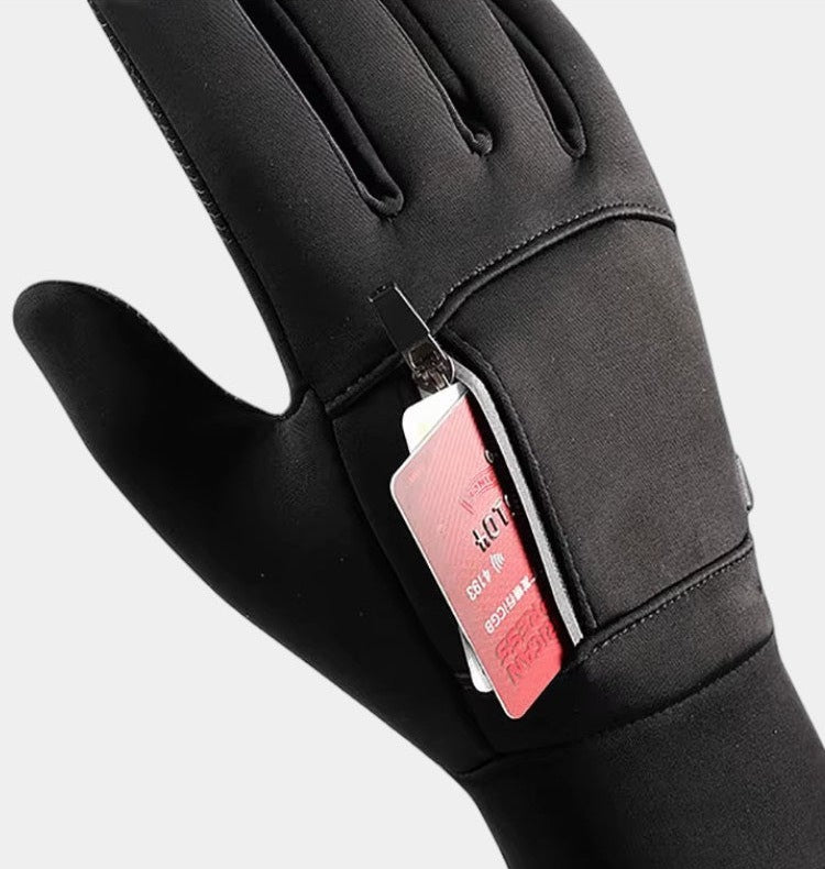 Winter gloves with touchscreen fingertip, grip-print palm and zip pocket - view 5