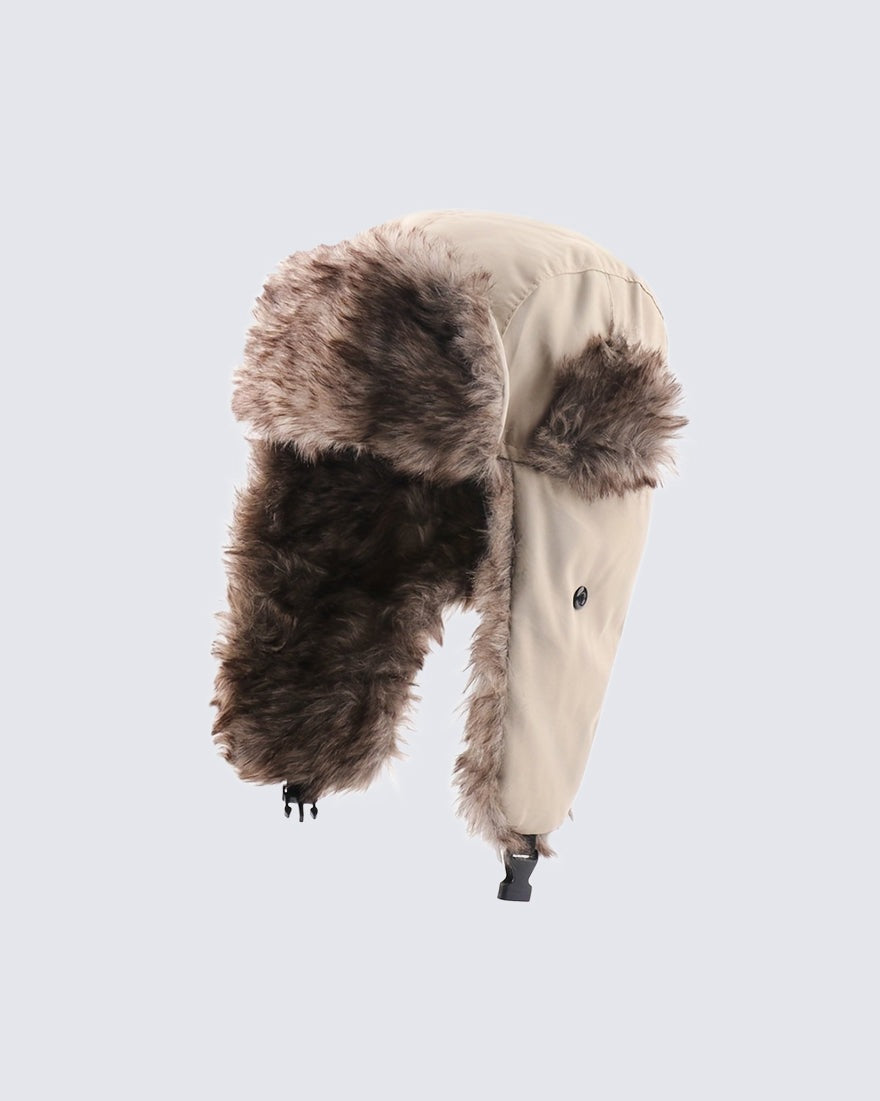 Trapper hat with ear flaps and a faux fur lining