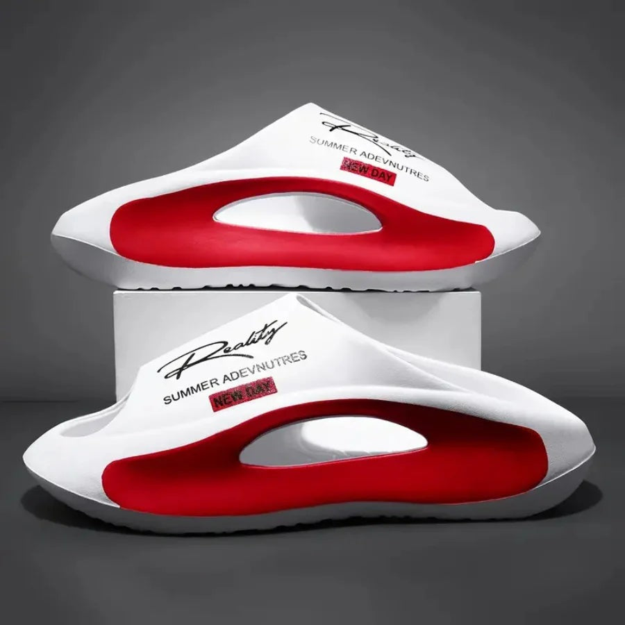 EVA sliders with a wavy footbed in a contrasting colour and thick sole - view 7