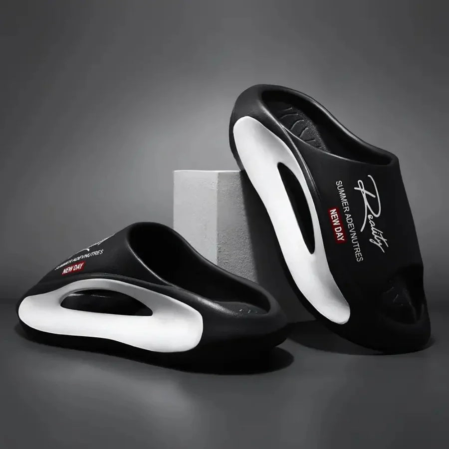 EVA sliders with a wavy footbed in a contrasting colour and thick sole - view 8
