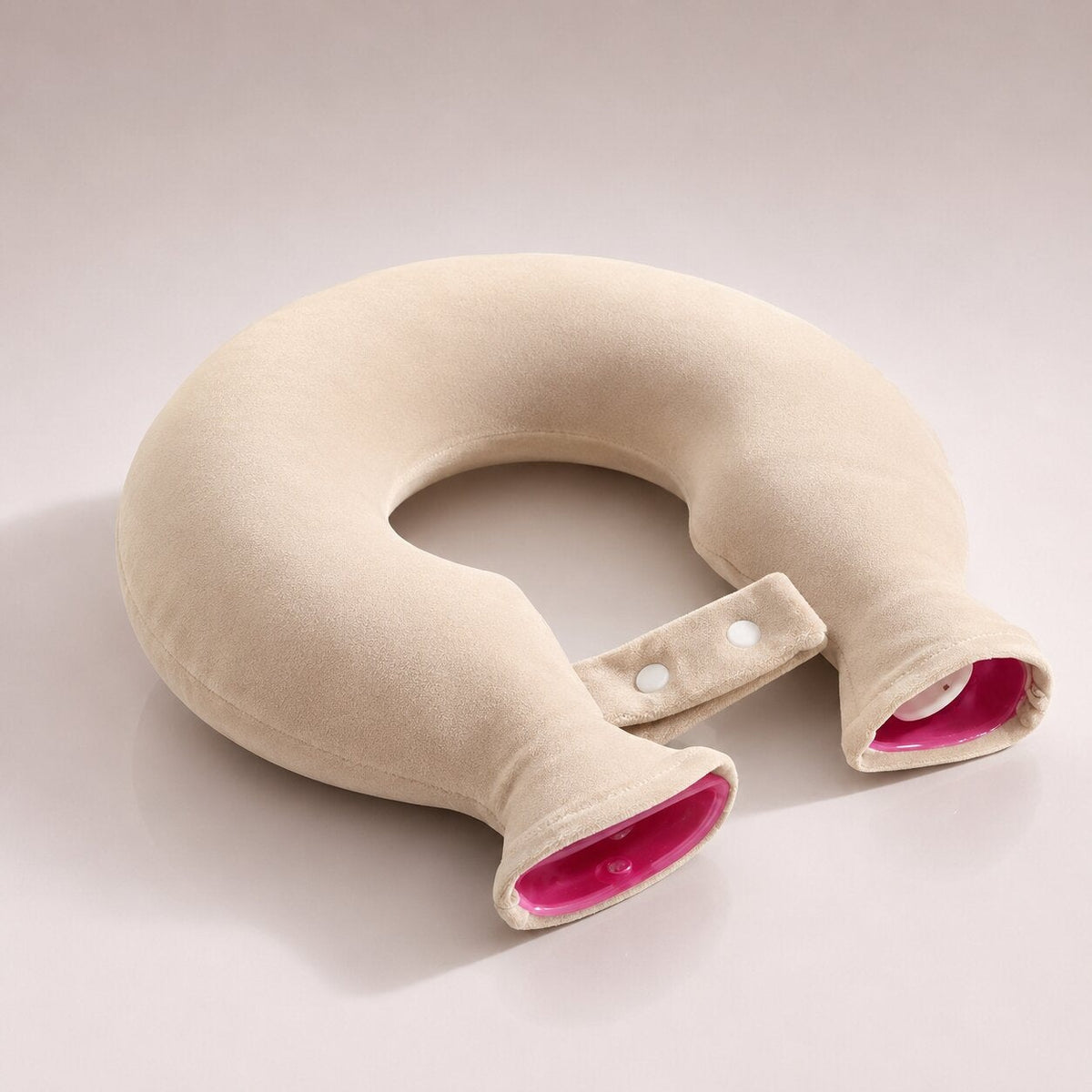 U-shaped neck hot water bottle with a soft plush cover - beige