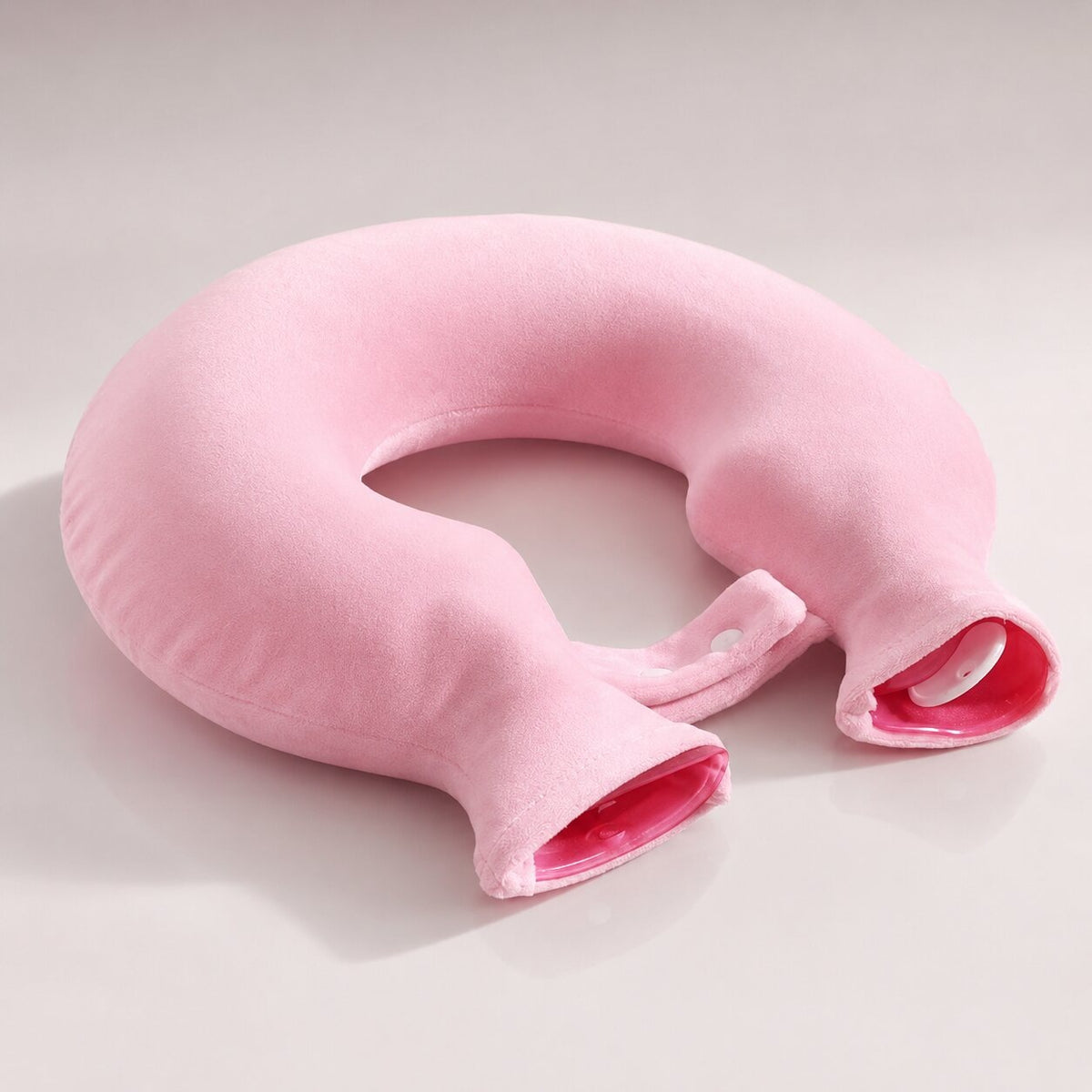 U-shaped neck hot water bottle with a soft plush cover - pink