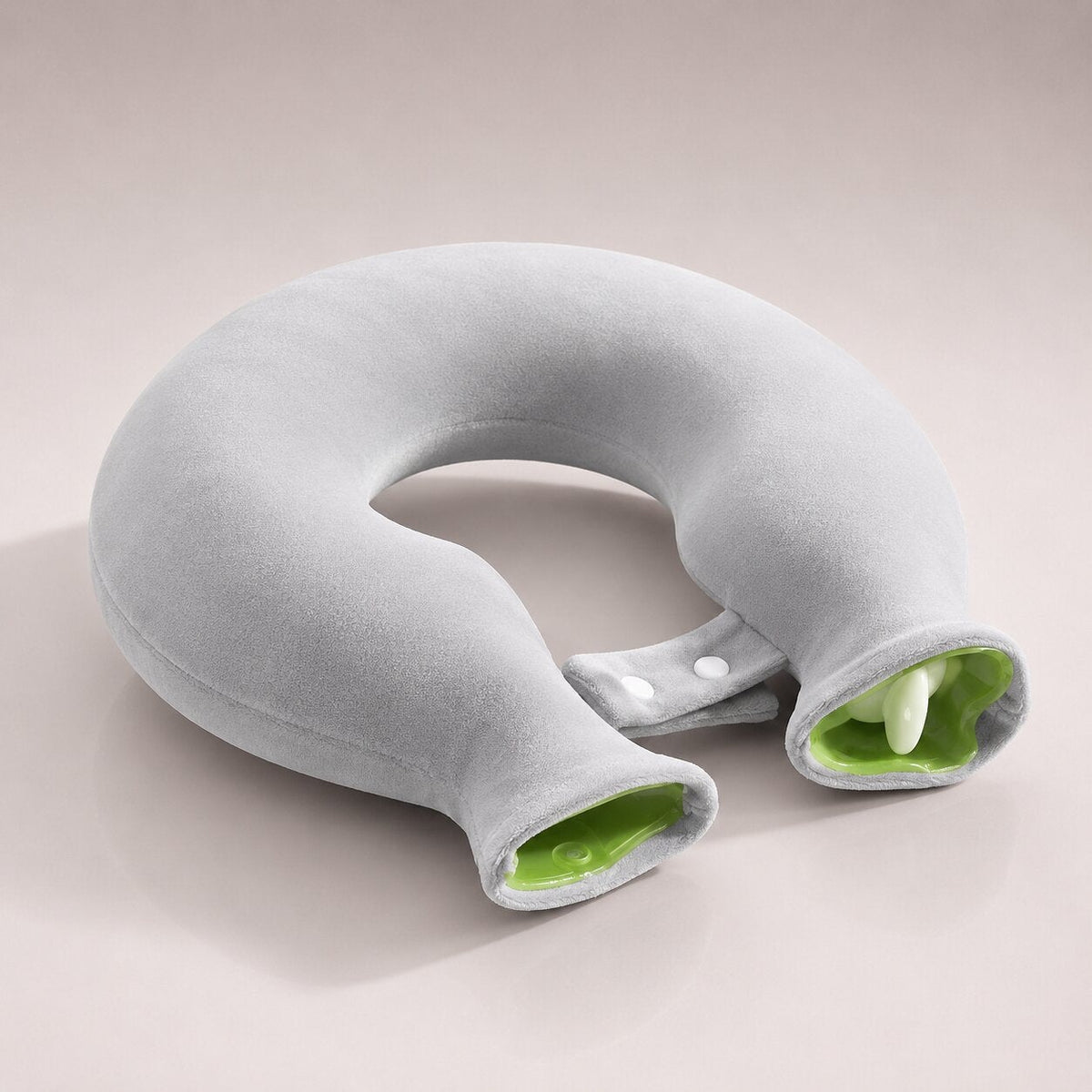 U-shaped neck hot water bottle with a soft plush cover - light grey