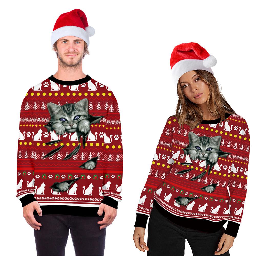 Unisex novelty Christmas jumper with an all-over cat print