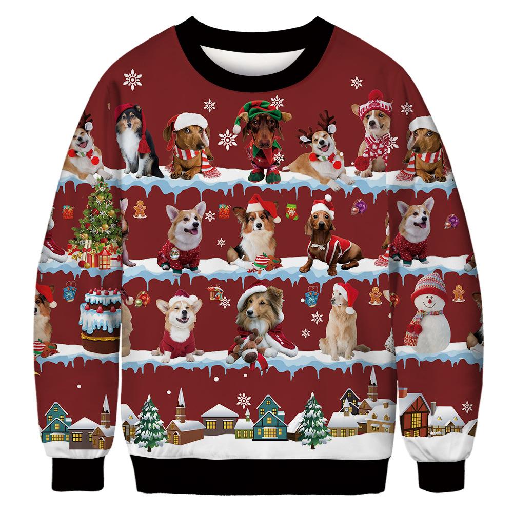 Unisex novelty Christmas jumper with an all-over cat print - red dogs
