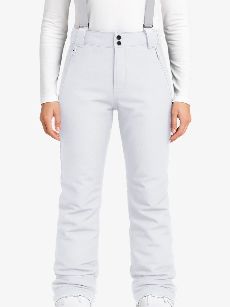 Unisex ski trousers with elastic braces and zipped side pockets - white