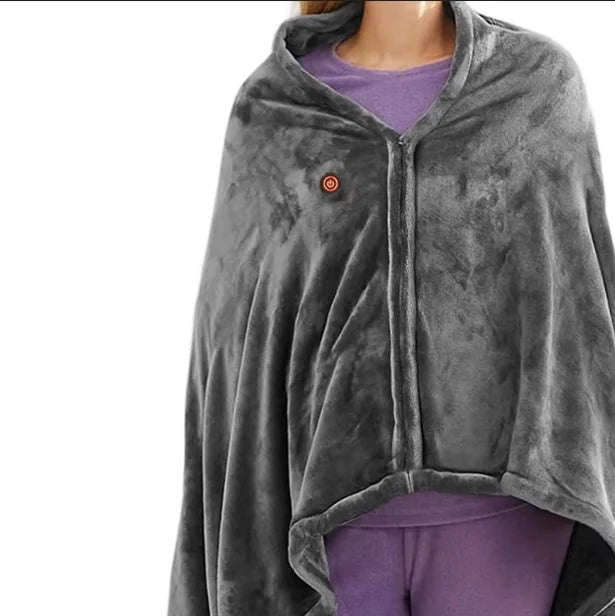 Heated wrap blanket with USB and three heat settings, worn as a cape - view 7