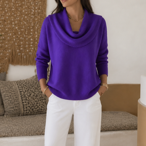 Women's cowl neck jumper in Purple