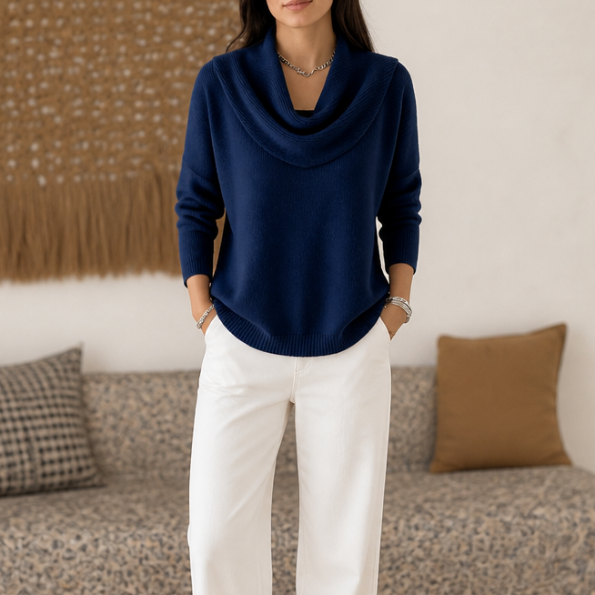 Women's cowl neck jumper in Navy Blue
