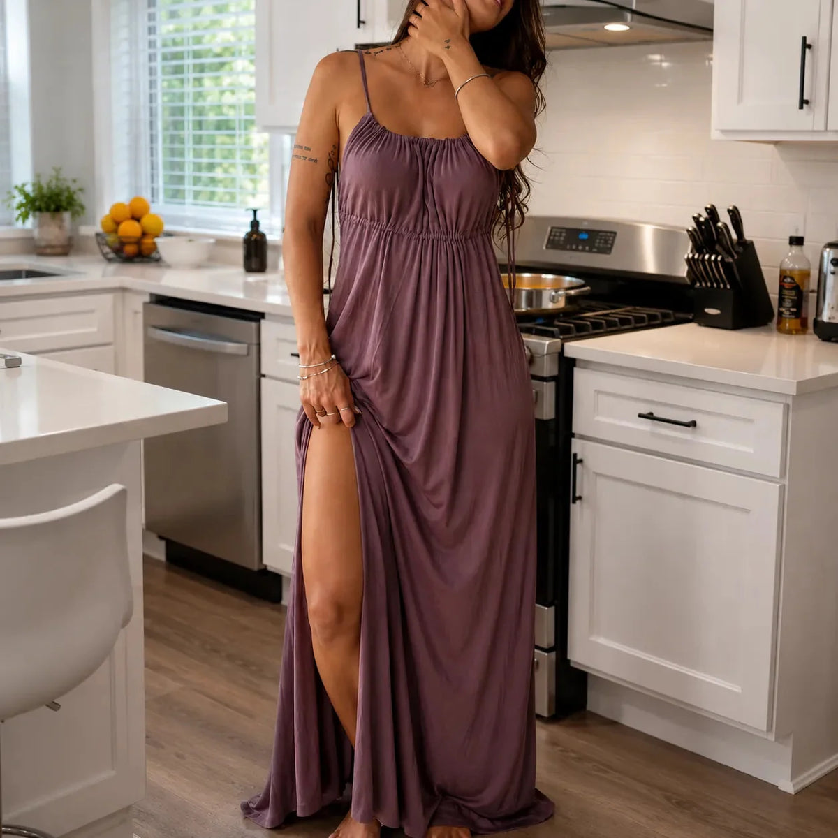 Women's backless maxi dress in Dusty Mauve