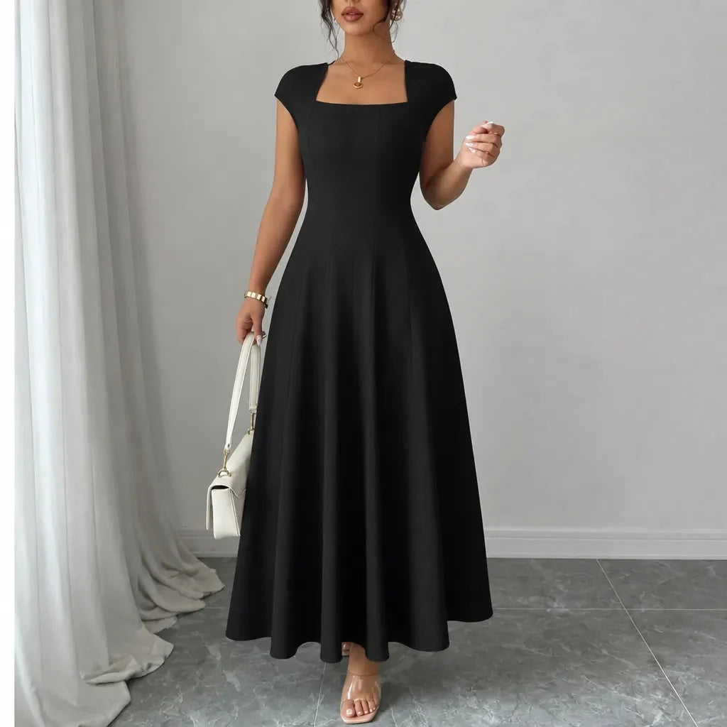 Women's square neck midi dress in Black