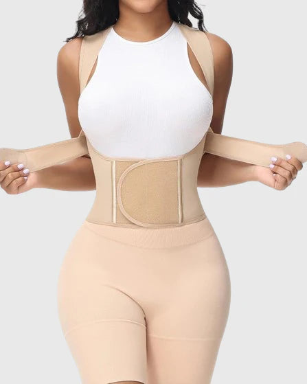 Waist cincher with a hook-and-loop front and shoulder straps that cross over the back - nude