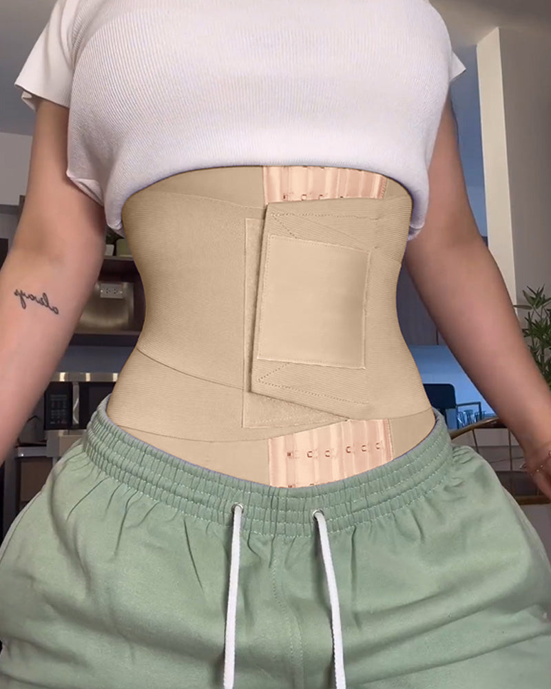 Underbust waist cincher with three rows of hooks and hook-and-loop wrap band - beige
