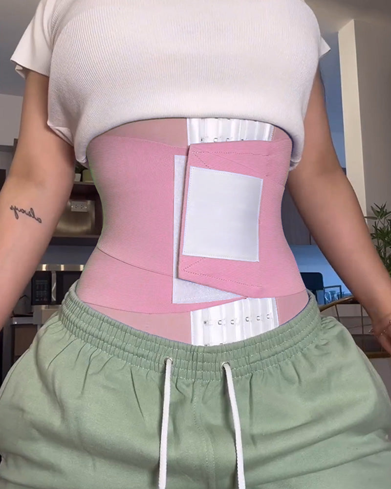 Underbust waist cincher with three rows of hooks and hook-and-loop wrap band - pink