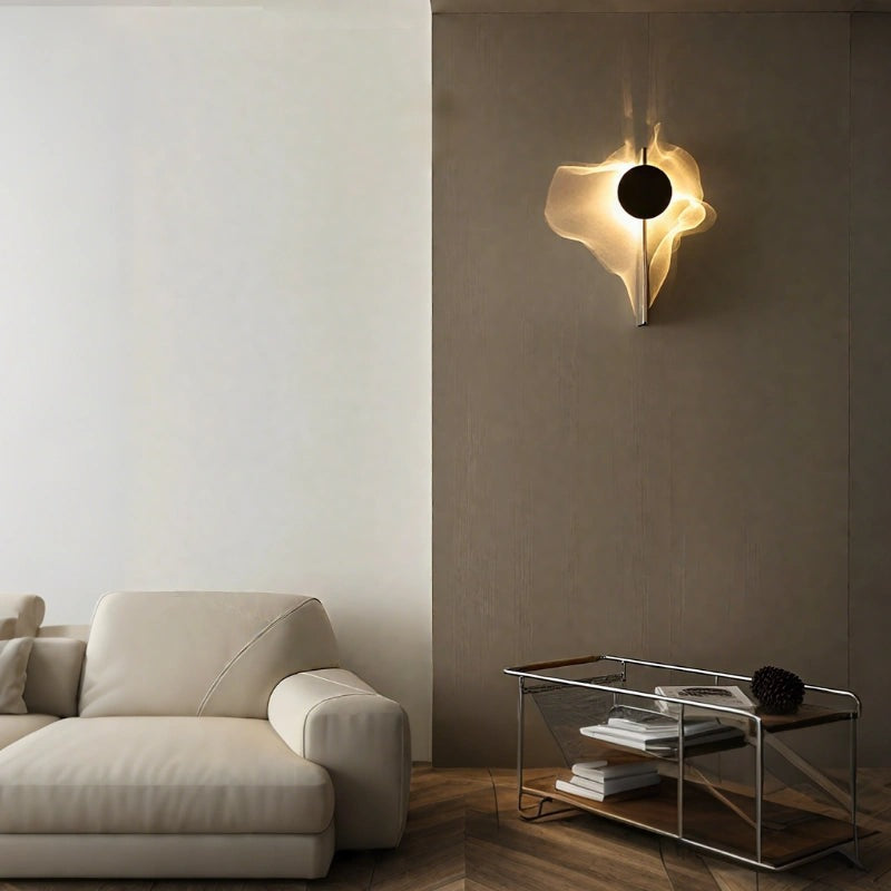 Wall light with a round disc casting a rippled light pattern on the wall - view 6