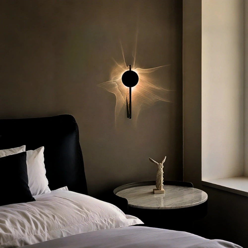 Wall light with a round disc casting a rippled light pattern on the wall - view 7