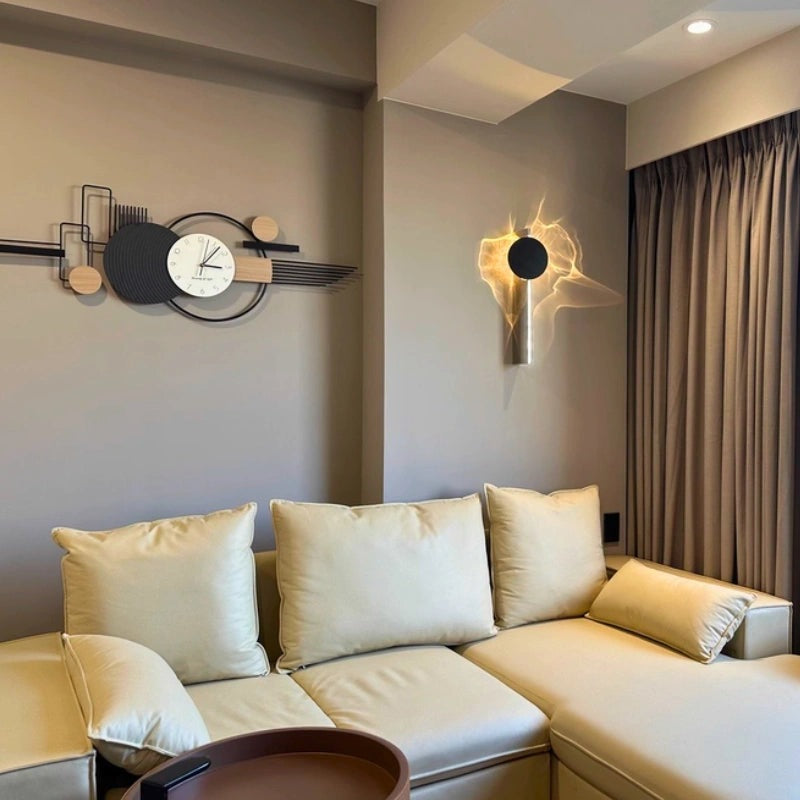 Wall light with a round disc casting a rippled light pattern on the wall - view 8