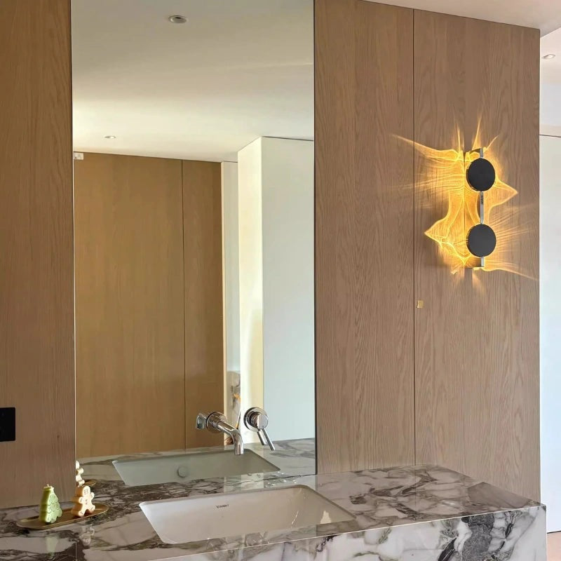 Wall light with a round disc casting a rippled light pattern on the wall - view 9