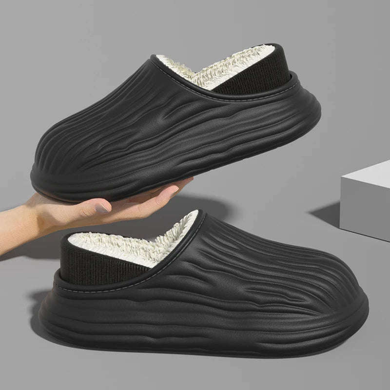 Slippers with a wave-textured upper, plush lining, open heel and thick sole - view 2