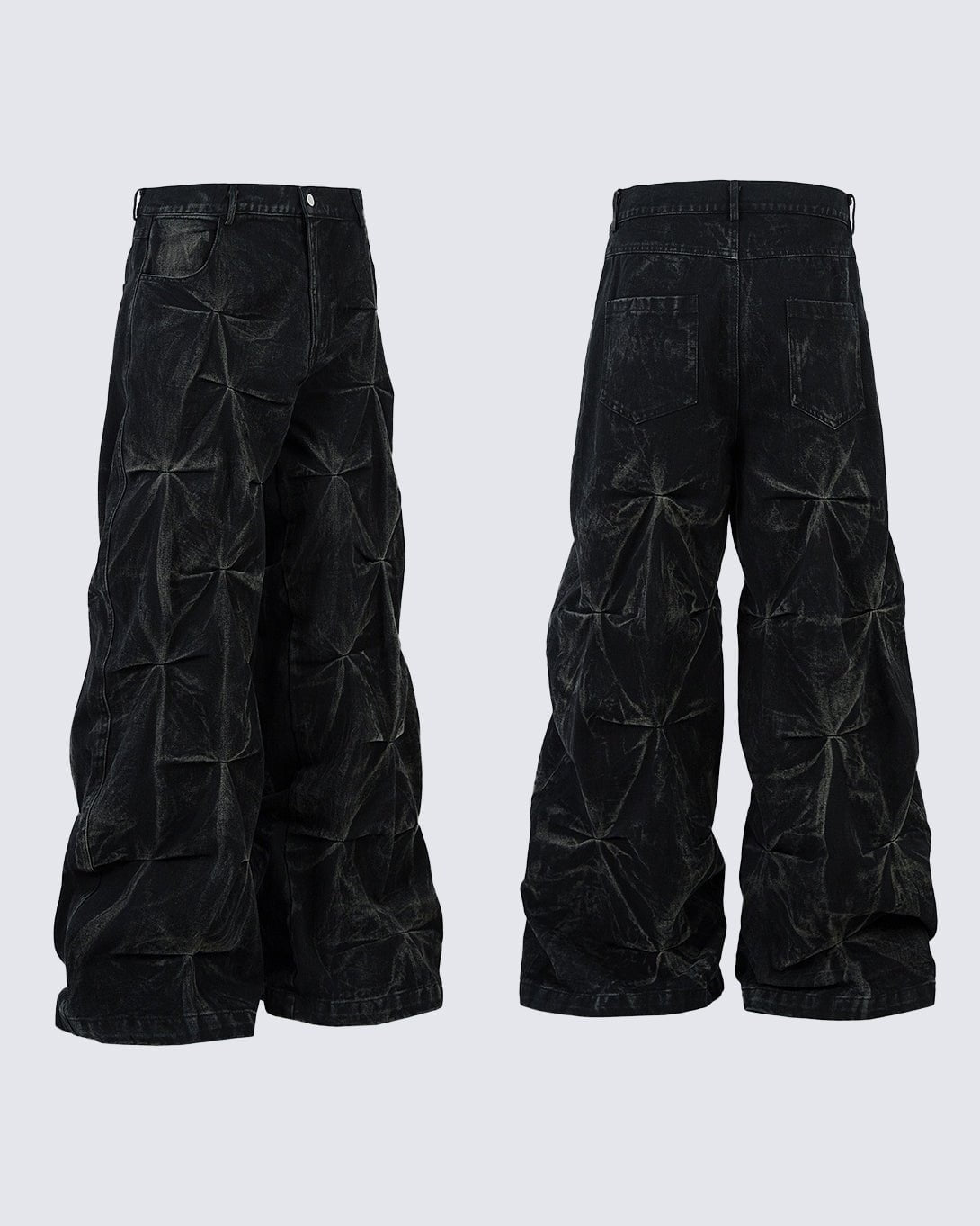 Wide baggy jeans with a pleated crinkle texture and waxed finish - view 9