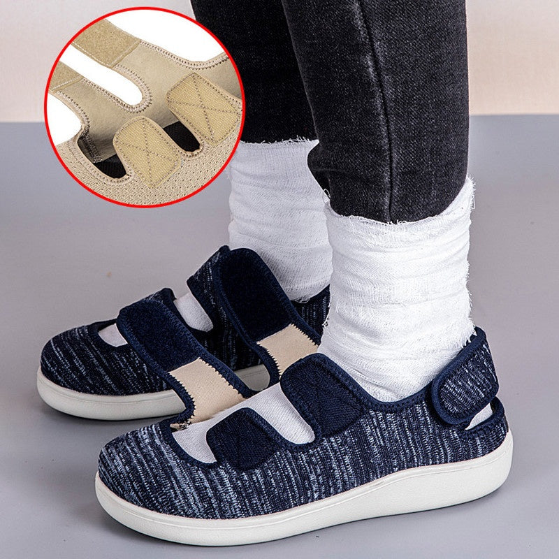 Orthopaedic shoe with three touch-fastening straps and open sides for swollen feet - view 2