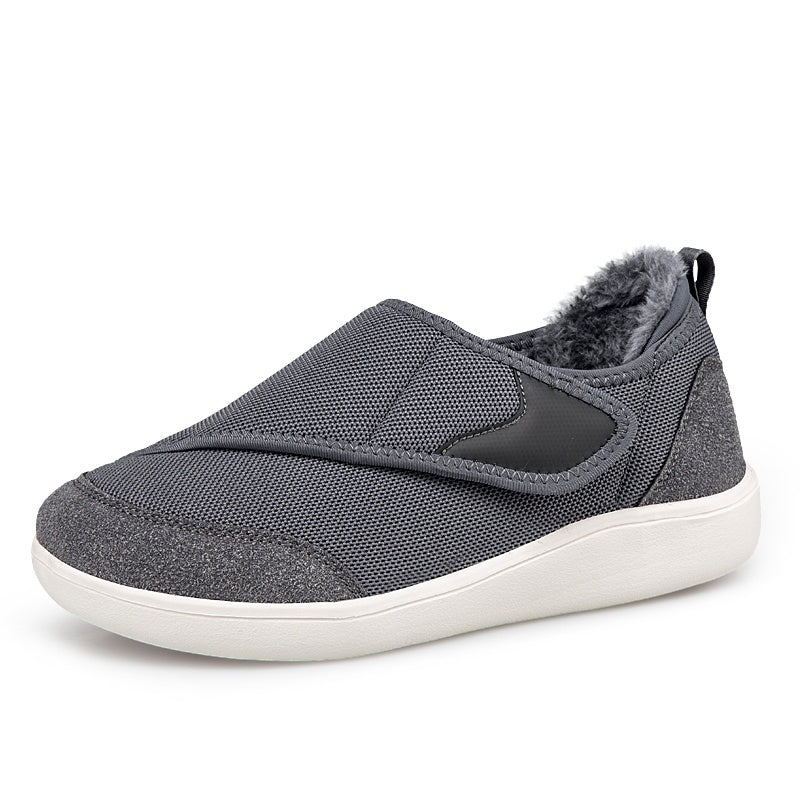 Wide fit shoes with a touch-fastening flap, extra wide toe box and plush lining - dark grey