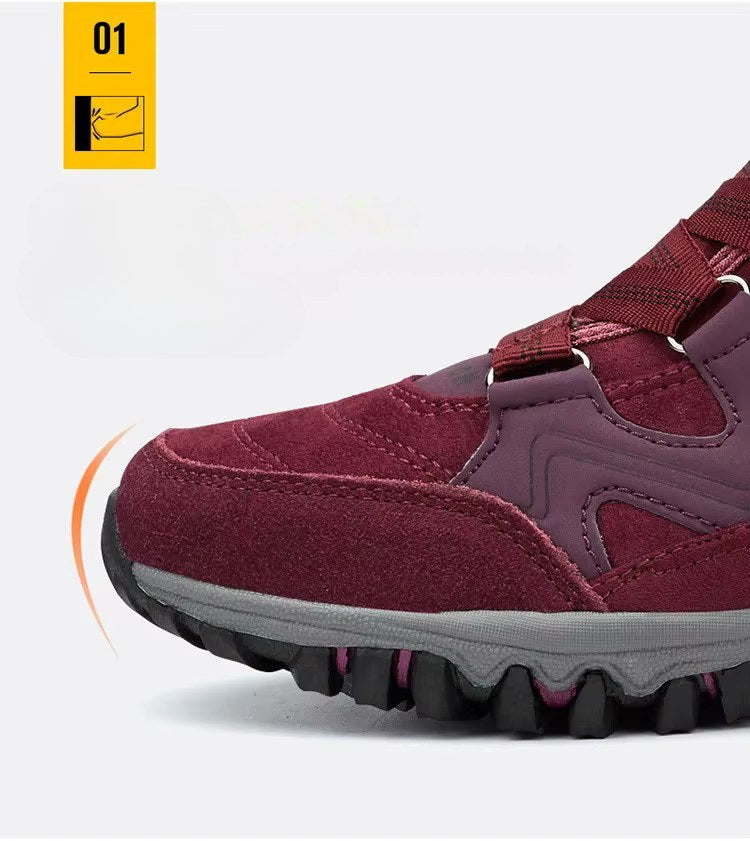 Unisex winter trainers with elastic straps and a faux fur collar
