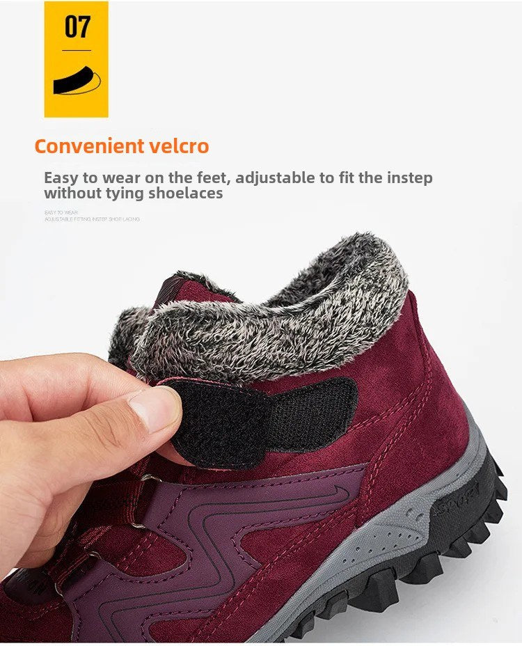 Unisex winter trainers with elastic straps and a faux fur collar